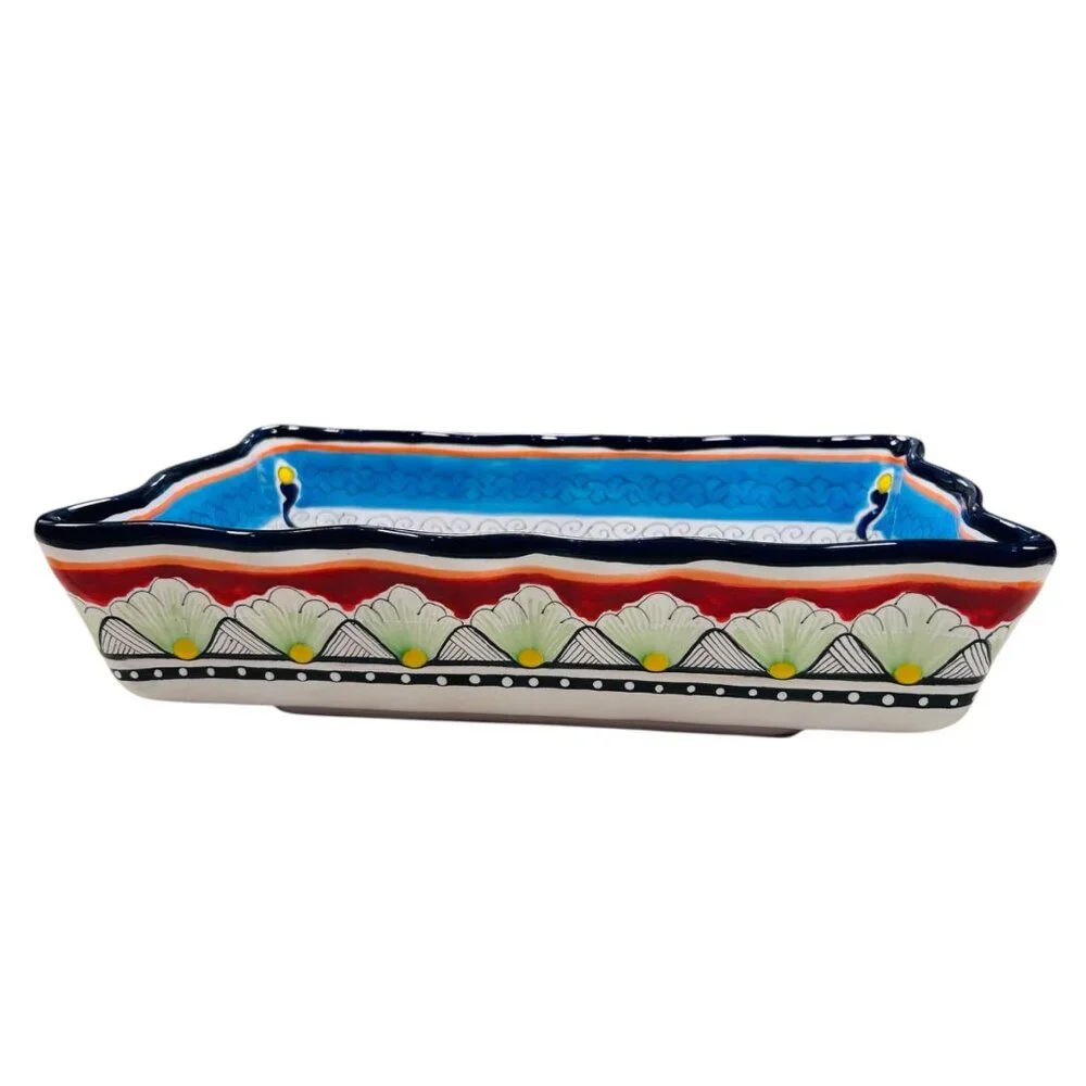 Hernandez Pue Mexico Talavera Signed Pottery Casserole Dish Dinnerware